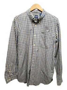 Vtg Y2K GAP Men’s Blue and Tan Checked Button-Down Shirt L